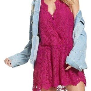 Free People Heart in Two Lace Layered Cami Mini Dress XS Magenta